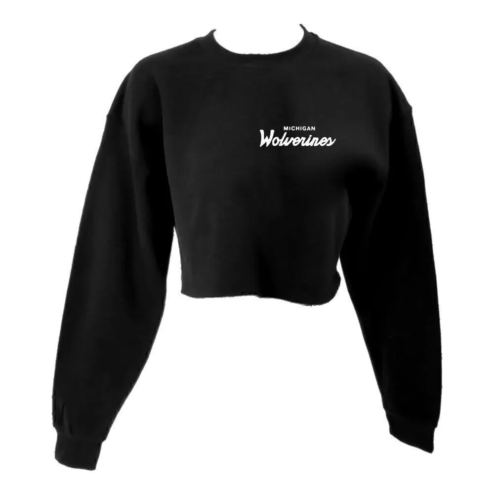 MICHIGAN WOLVERINES Double Script Cropped Crop Top Pullover Crewneck Sweatshirt